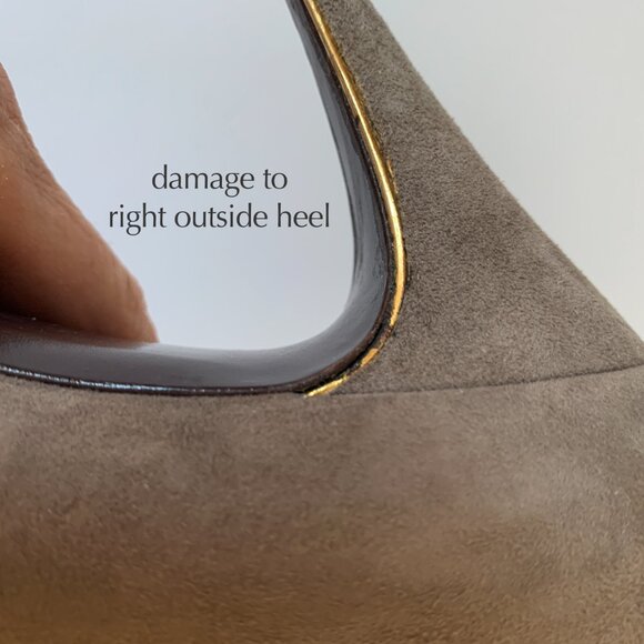 Vintage Bruno Magli Taupe Suede Gold Trim Pumps Heels - Picture 12 of 13
